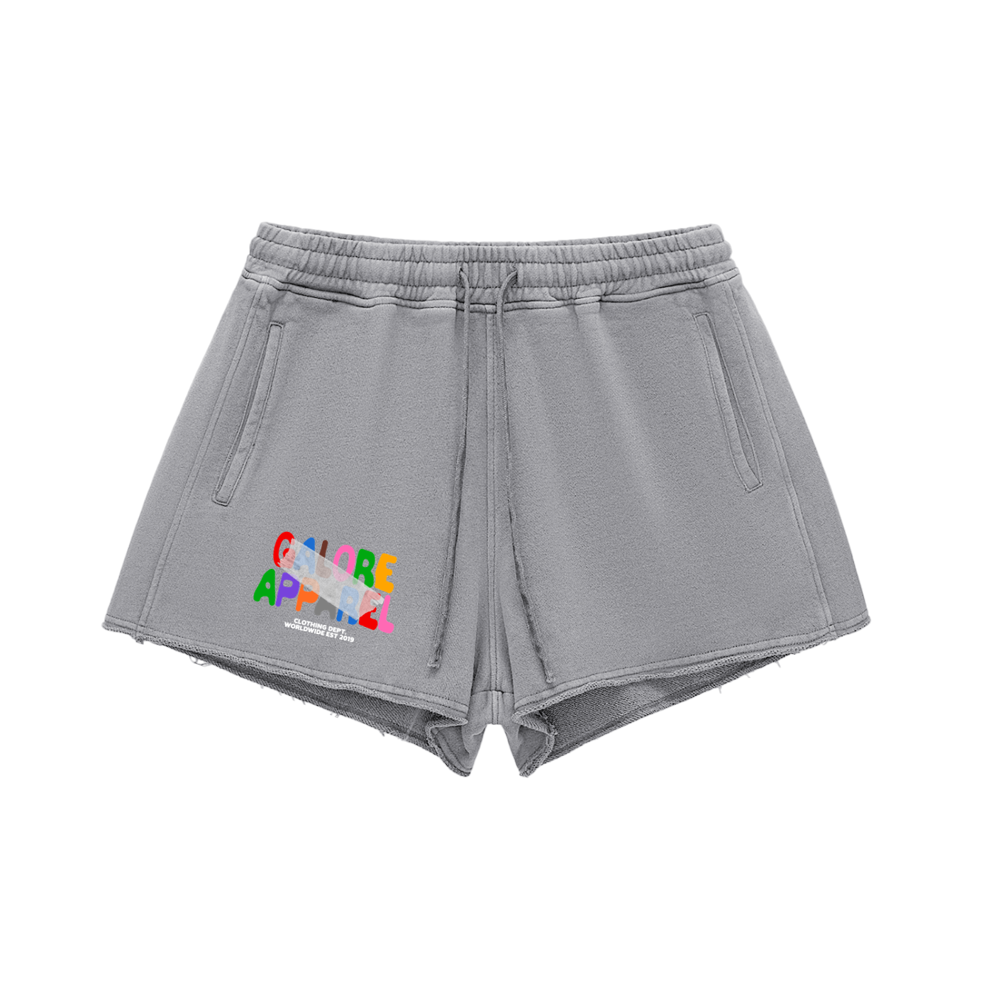 Snow Washed Raw Edge Drawstring Shorts