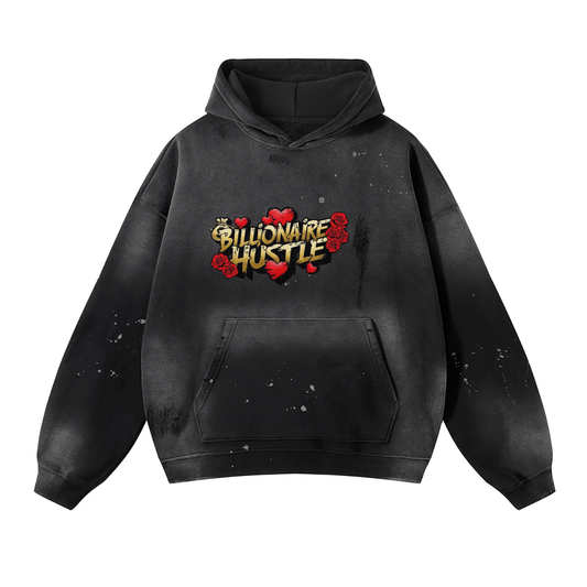 Vintage Wash Frayed Fleece Hoodie - 360 GSM